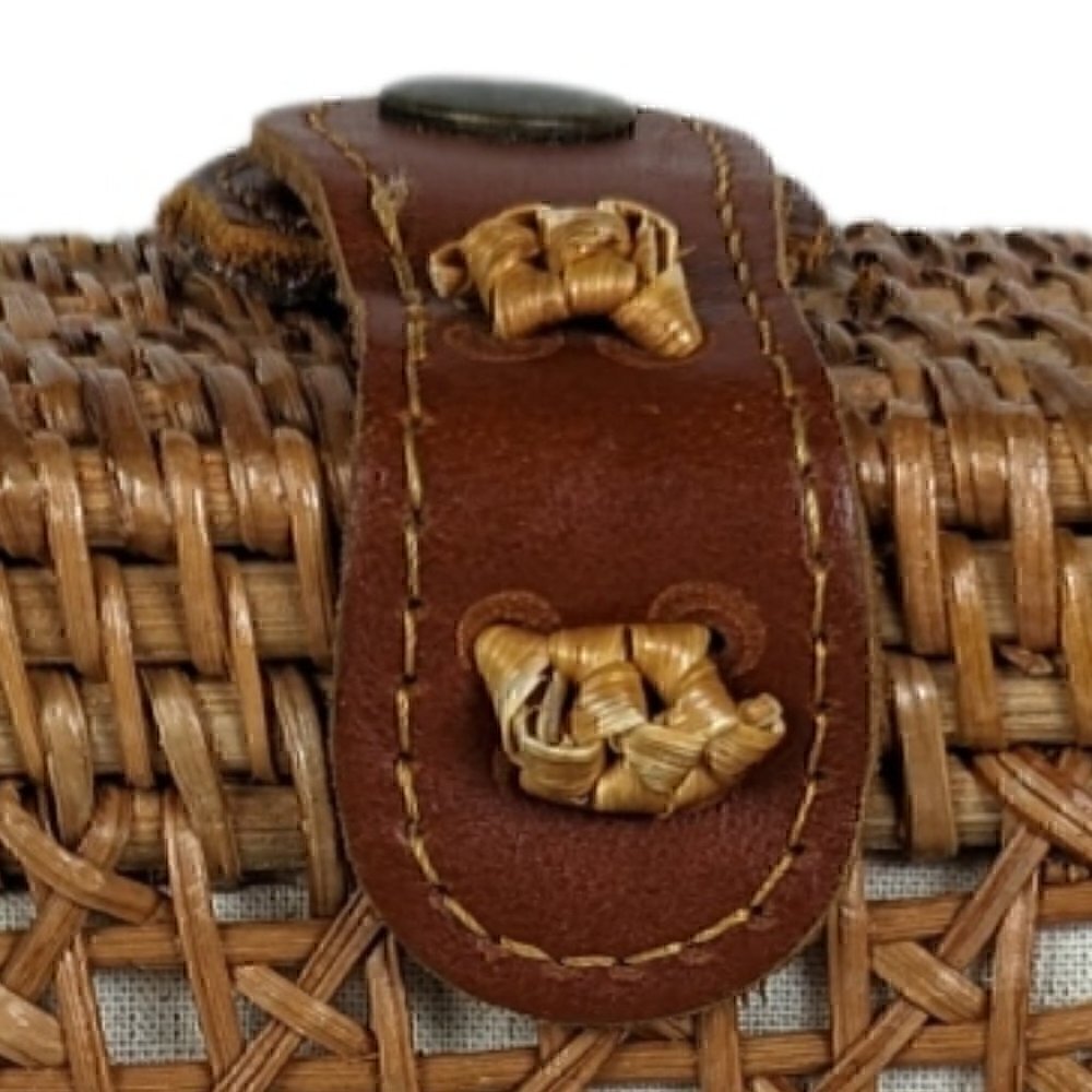 Rectangular Wicker Handbag With Leather Strap And… - image 7
